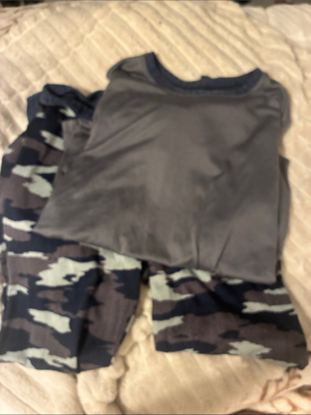 Cuddl Duds Gray Top with Navy & Gray Camo Pajama Set